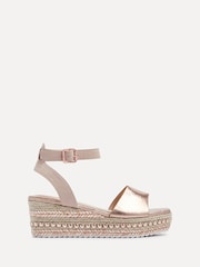 Linzi Gold Disco Espadrille Inspired Wedges With Trim Detail - Image 3 of 6