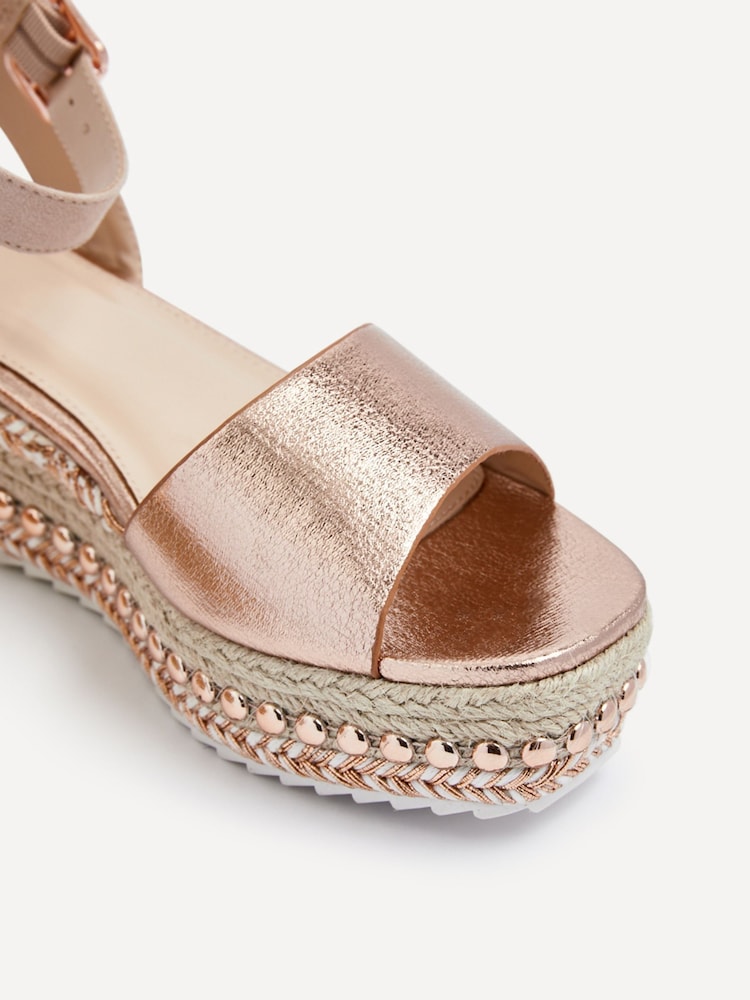 Linzi Gold Disco Espadrille Inspired Wedges With Trim Detail - Image 6 of 6