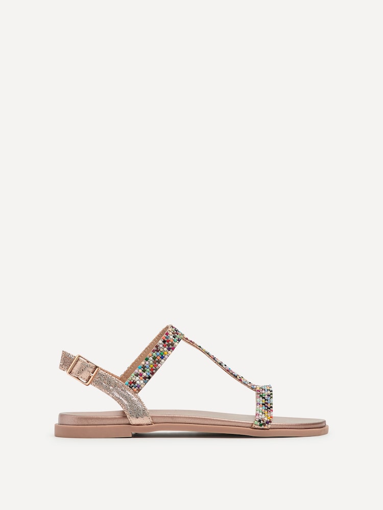 Linzi Gold Aubrey T-Bar Embellished Flat Sandals - Image 3 of 6