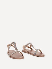 Linzi Gold Aubrey T-Bar Embellished Flat Sandals - Image 4 of 6