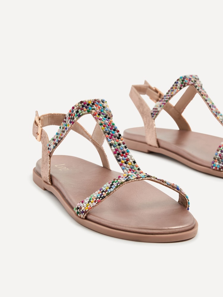 Linzi Gold Aubrey T-Bar Embellished Flat Sandals - Image 5 of 6