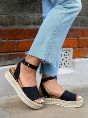 Linzi Black Luna Nubuck Two Part Espadrille Inspired Platform Wedges - Image 1 of 4
