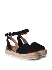 Linzi Black Luna Nubuck Two Part Espadrille Inspired Platform Wedges - Image 3 of 4