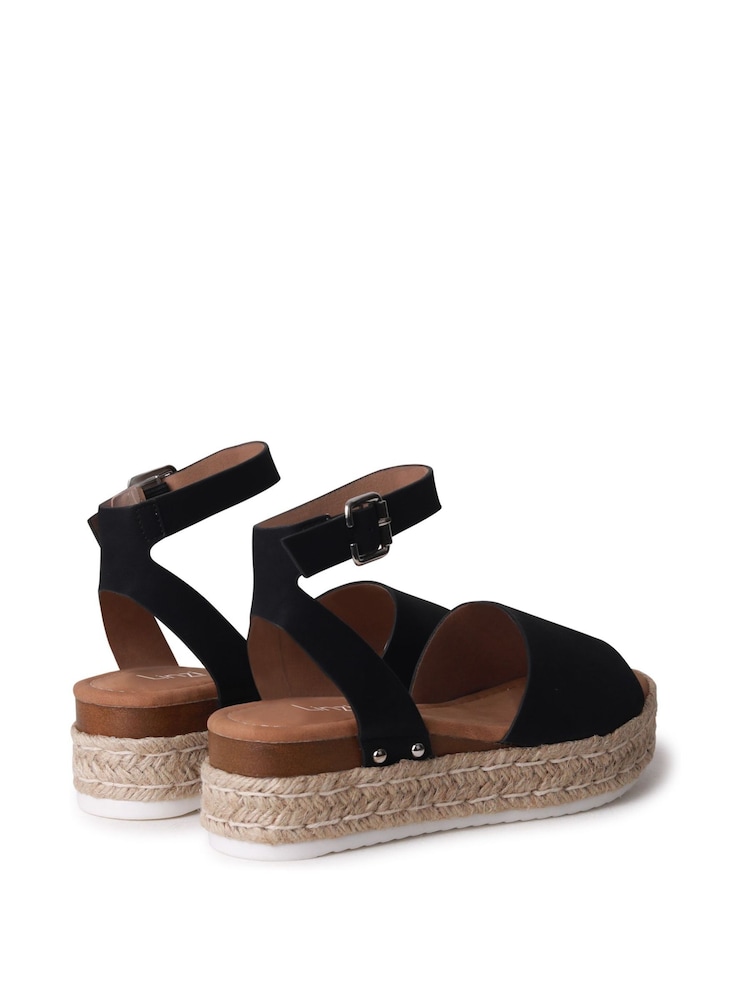 Linzi Black Luna Nubuck Two Part Espadrille Inspired Platform Wedges - Image 4 of 4 Linzi Black Luna Nubuck Two Part Espadrille Inspired Platform Wedges - Image 4 of 4