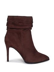 Linzi Dark Brown Eclipse Ruched Pointed Stiletto Heel Boots - Image 3 of 5