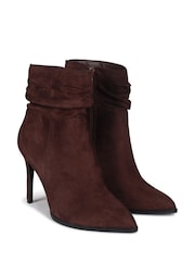 Linzi Dark Brown Eclipse Ruched Pointed Stiletto Heel Boots - Image 4 of 5