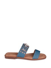 Linzi Blue Leighton Two Strap Embellished Flat Sandals - Image 2 of 4