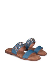 Linzi Blue Leighton Two Strap Embellished Flat Sandals - Image 3 of 4