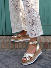 Linzi Gold Cabos Metallic Rope Cork Flatform Sandals - Image 1 of 4