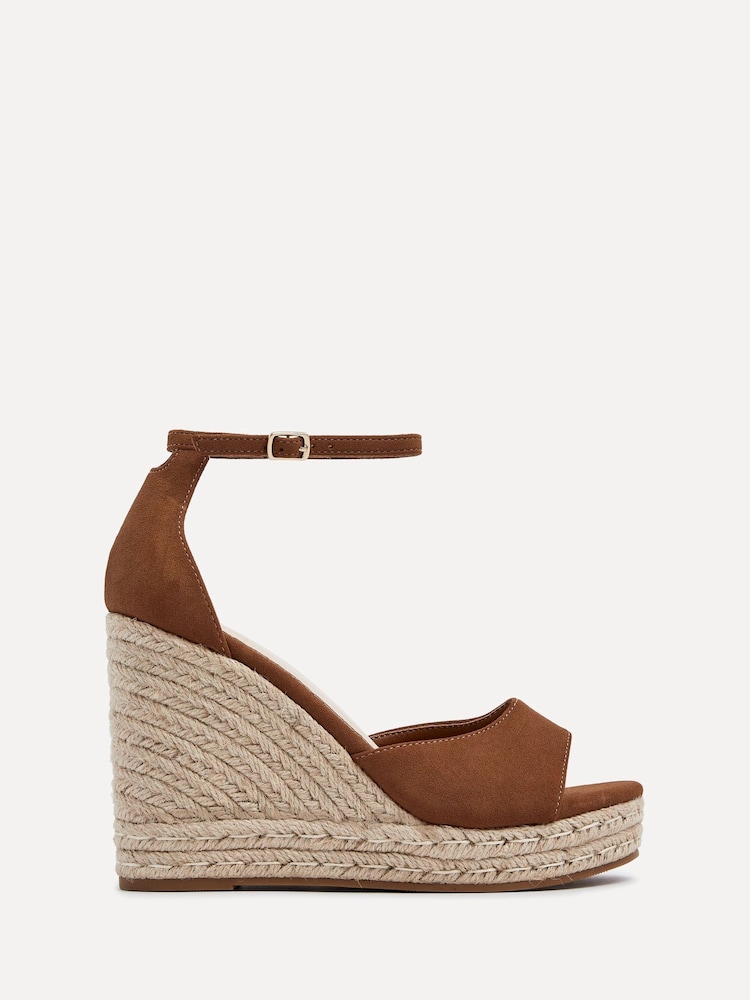 Linzi Light Brown Gracio Rope Platform Espadrille Wedges With Wrap Around Ankle sandals - Image 2 of 5