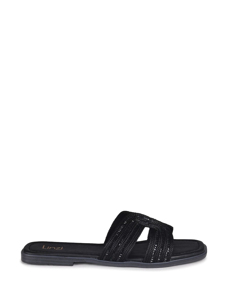 Linzi Black Nevada Flat Sandals With Embellished Front Strap - Image 2 of 4 Linzi Black Nevada Flat Sandals With Embellished Front Strap - Image 2 of 4