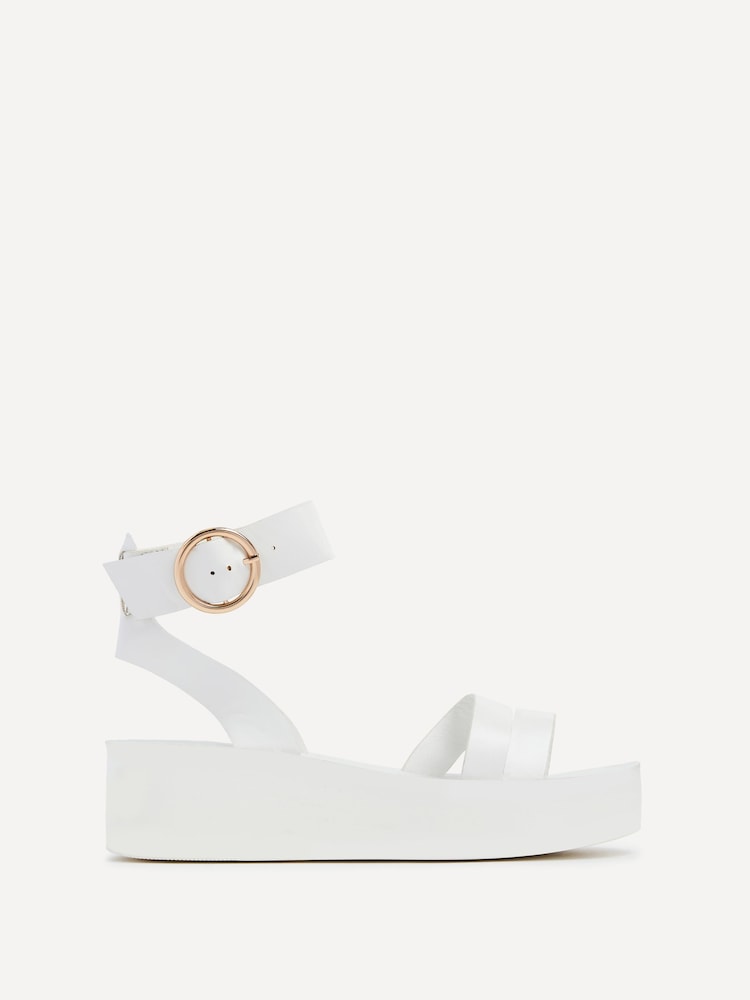 Linzi White Lillie Two Strap Flat Sandals With Wrap Around Ankle Strap - Image 2 of 5