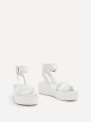 Linzi White Lillie Two Strap Flat Sandals With Wrap Around Ankle Strap - Image 3 of 5