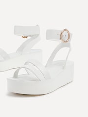 Linzi White Lillie Two Strap Flat Sandals With Wrap Around Ankle Strap - Image 4 of 5