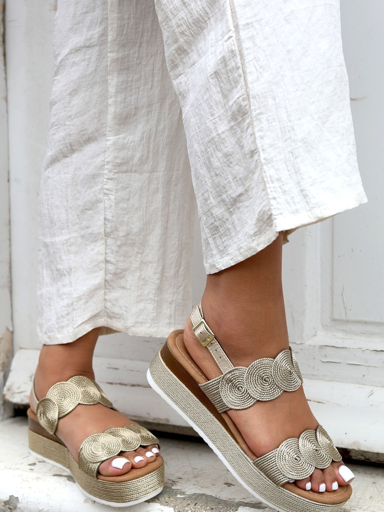 Linzi Gold Athena Rope Detail Wedge Sandals - Image 1 of 4