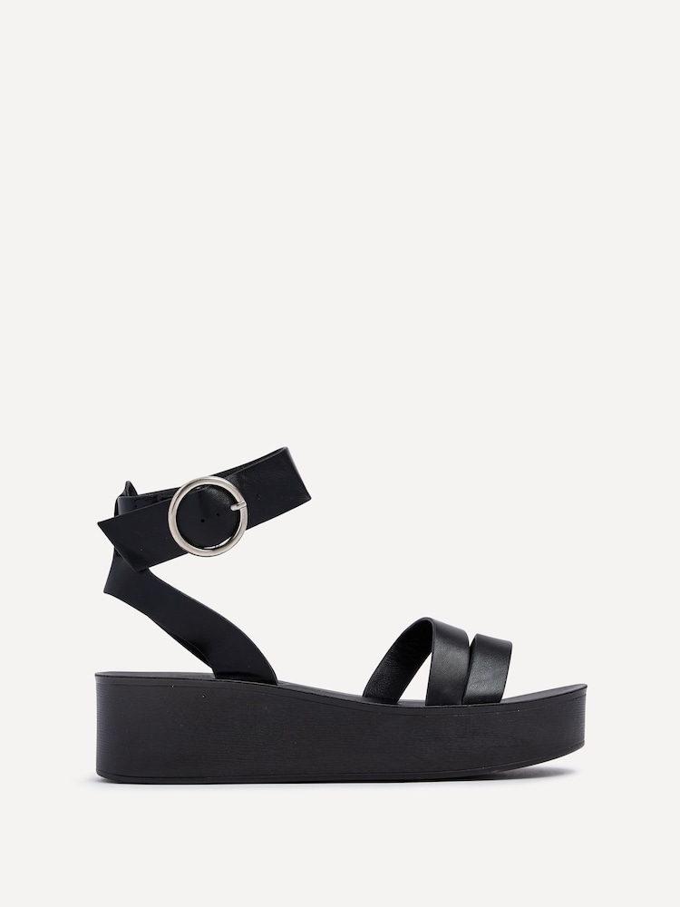 Linzi Black Lillie Two Strap Flat Sandals With Wrap Around Ankle Strap - Image 2 of 5