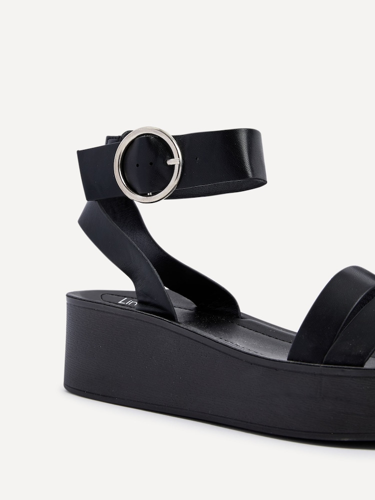 Linzi Black Lillie Two Strap Flat Sandals With Wrap Around Ankle Strap - Image 5 of 5