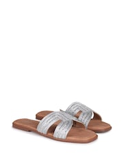 Linzi Silver Nevada Flat Sandals With Embellished Front Strap - Image 3 of 4