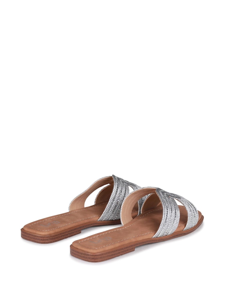 Linzi Silver Nevada Flat Sandals With Embellished Front Strap - Image 4 of 4