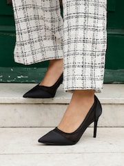 Linzi Black Slick Satin Courts With Mesh Insert - Image 1 of 5