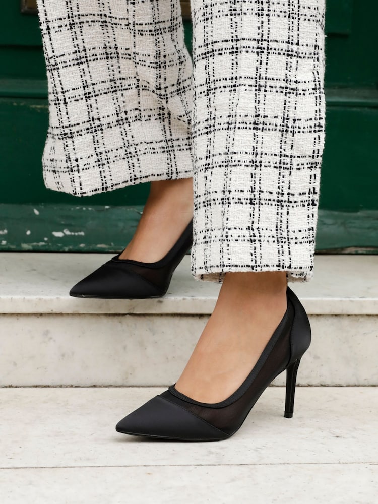 Linzi Black Slick Satin Courts With Mesh Insert - Image 1 of 5