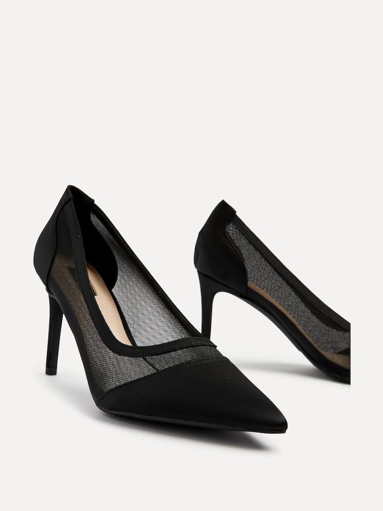 Linzi Black Slick Satin Courts With Mesh Insert - Image 5 of 5