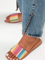 Linzi Pink Dubai Flat Slider Sandals With Rainbow Front Strap - Image 2 of 5