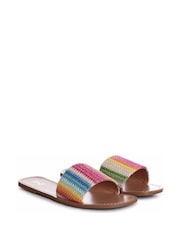 Linzi Pink Dubai Flat Slider Sandals With Rainbow Front Strap - Image 4 of 5