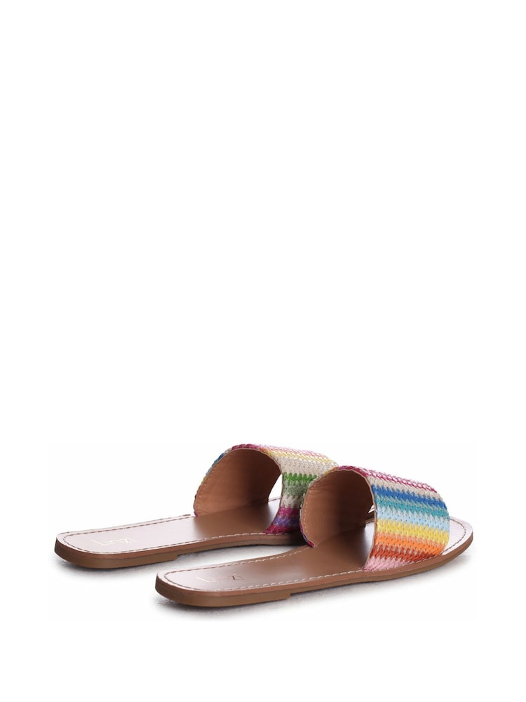 Linzi Pink Dubai Flat Slider Sandals With Rainbow Front Strap - Image 5 of 5 Linzi Pink Dubai Flat Slider Sandals With Rainbow Front Strap - Image 5 of 5