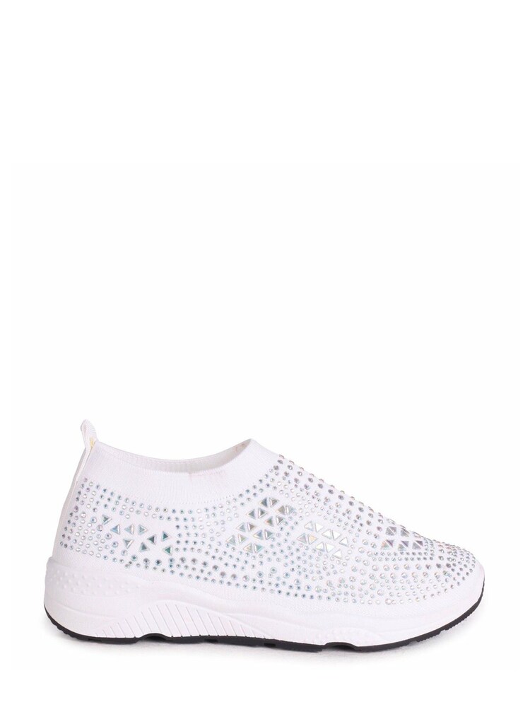 Linzi White Ambitious Sock Trainers With All Over Diamante DetailRubber Sole - Image 2 of 4 Linzi White Ambitious Sock Trainers With All Over Diamante DetailRubber Sole - Image 2 of 4
