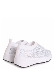 Linzi White Ambitious Sock Trainers With All Over Diamante DetailRubber Sole - Image 4 of 4