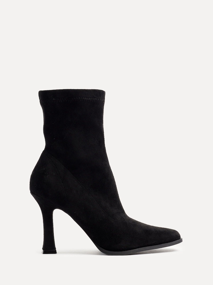 Linzi Black Noelle Square Toe Heeled Sock Ankle Boots - Image 3 of 6