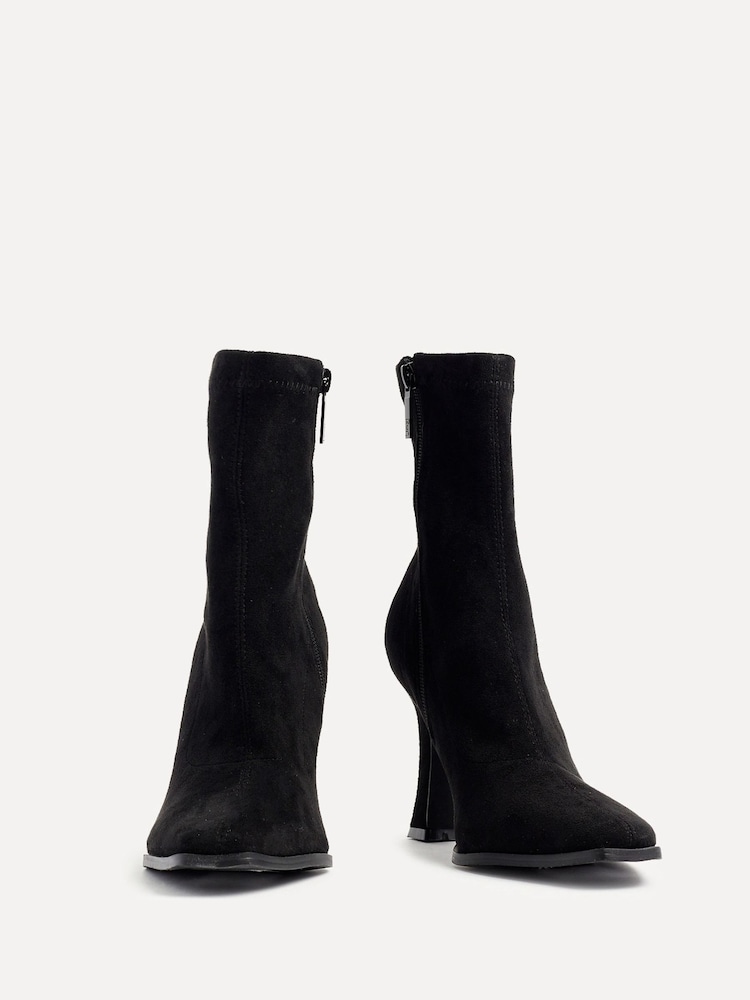 Linzi Black Noelle Square Toe Heeled Sock Ankle Boots - Image 4 of 6