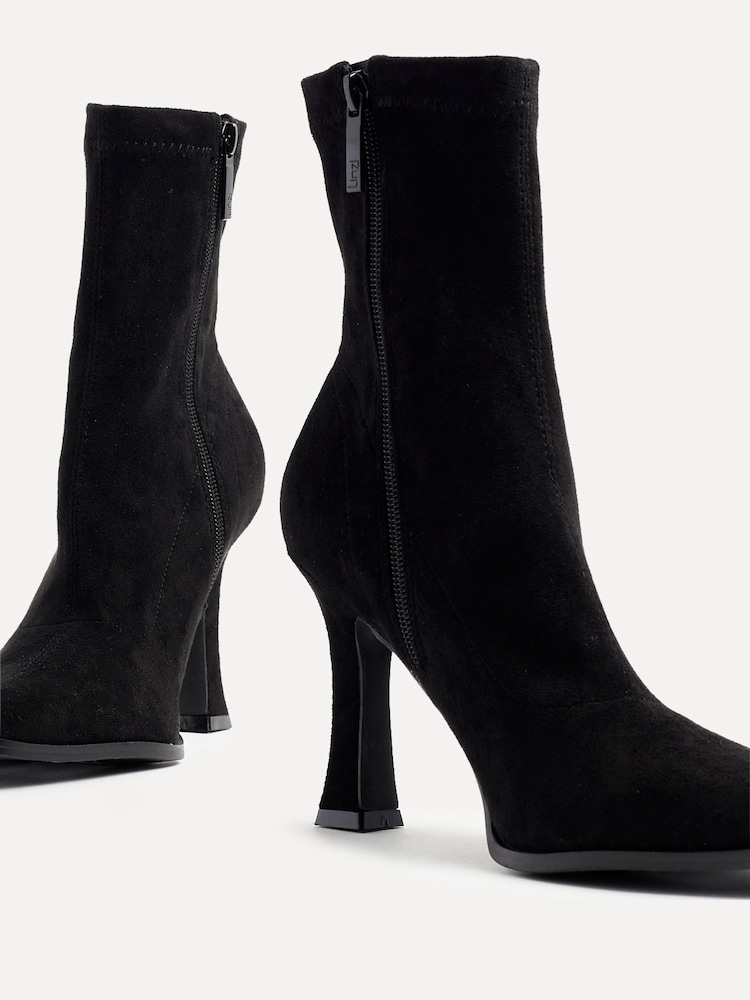 Linzi Black Noelle Square Toe Heeled Sock Ankle Boots - Image 5 of 6