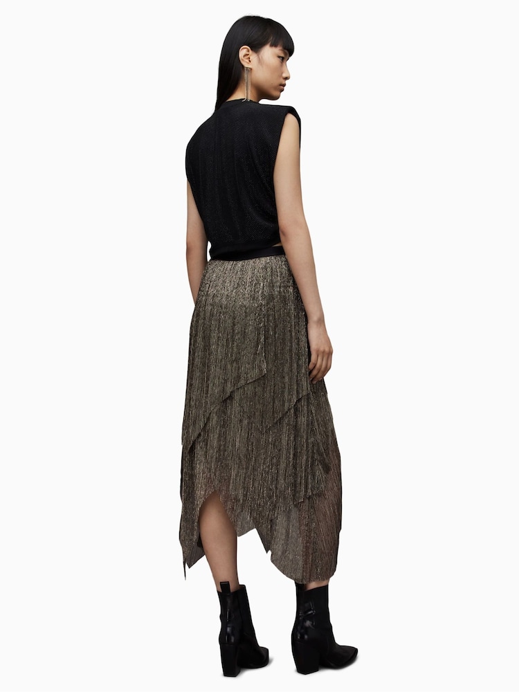 AllSaints Gold Veena Skirt - Image 2 of 8