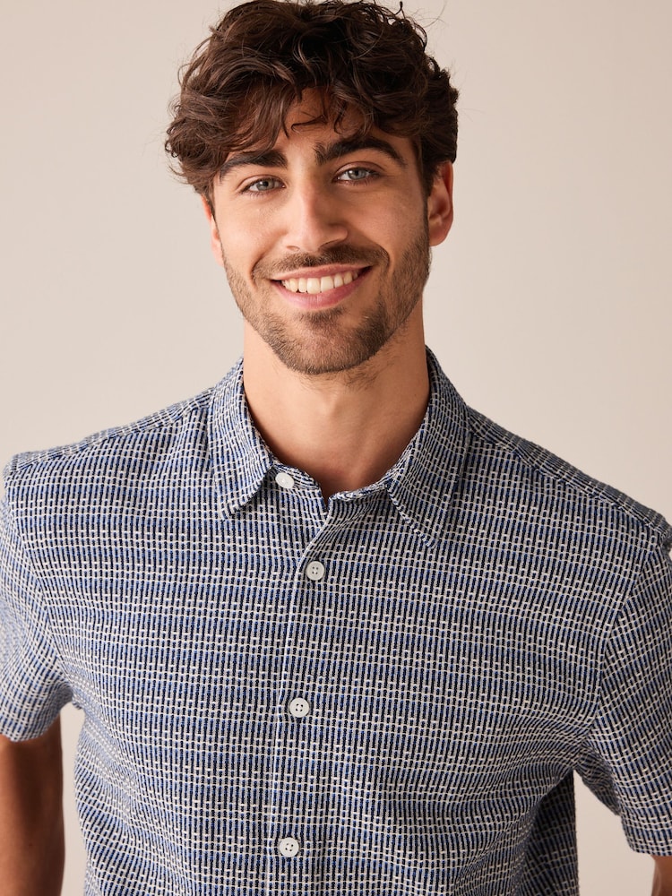 Blue Textured Short Sleeve Shirt - Image 1 of 7