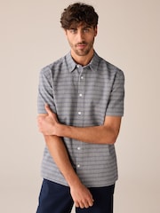Blue Textured Short Sleeve Shirt - Image 3 of 7