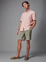 Pink Standard Collar Linen Blend Short Sleeve Shirt - Image 2 of 9