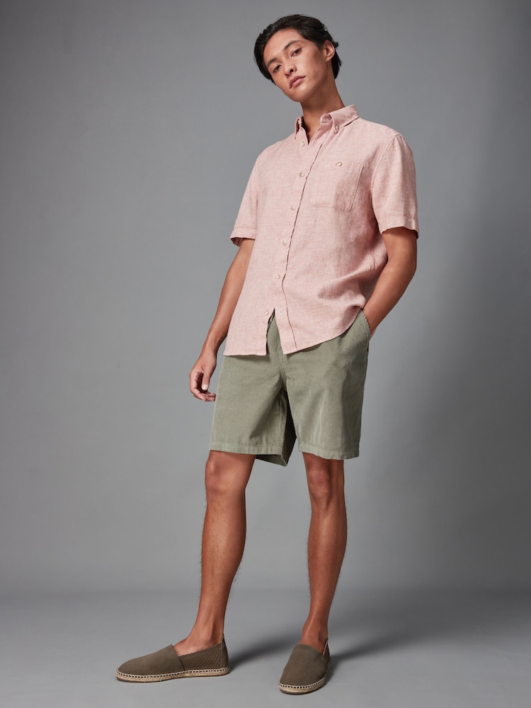 Pink Standard Collar Linen Blend Short Sleeve Shirt - Image 2 of 9