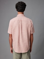 Pink Standard Collar Linen Blend Short Sleeve Shirt - Image 4 of 9