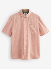 Pink Standard Collar Linen Blend Short Sleeve Shirt - Image 7 of 9
