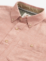 Pink Standard Collar Linen Blend Short Sleeve Shirt - Image 8 of 9