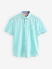 Light Blue 100% Cotton Linen Blend Printed Short Sleeve Oxford Shirt - Image 5 of 7