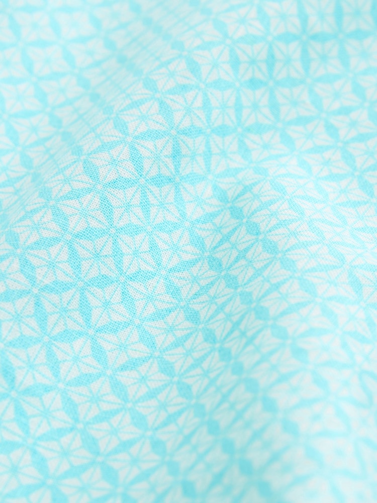 Light Blue 100% Cotton Linen Blend Printed Short Sleeve Oxford Shirt - Image 7 of 7