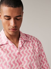 Pink Linen Blend Printed Short Sleeve Shirt - Image 1 of 8