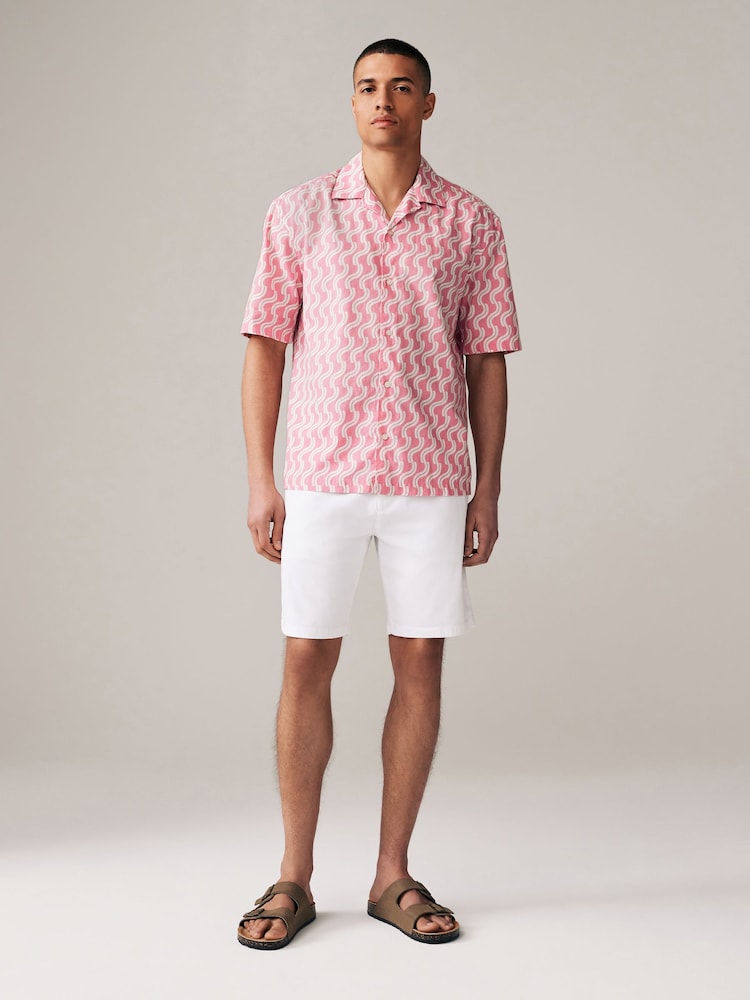 Pink Linen Blend Printed Short Sleeve Shirt - Image 2 of 8