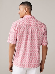 Pink Linen Blend Printed Short Sleeve Shirt - Image 4 of 8