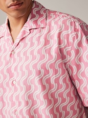 Pink Linen Blend Printed Short Sleeve Shirt - Image 5 of 8