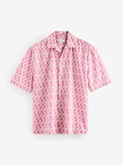 Pink Linen Blend Printed Short Sleeve Shirt - Image 6 of 8