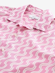 Pink Linen Blend Printed Short Sleeve Shirt - Image 7 of 8